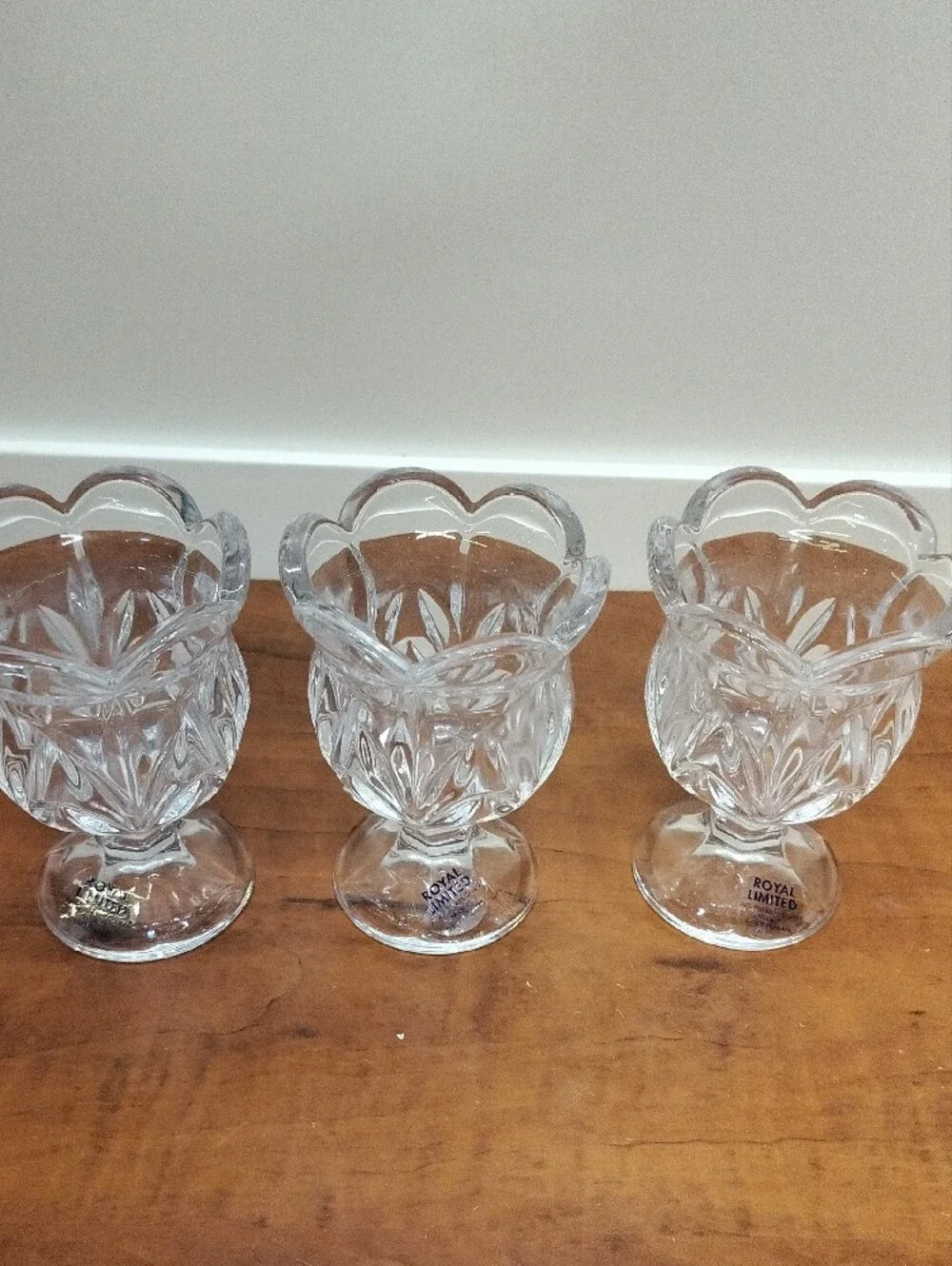 Vintage Set Of Three Royal Limited Mini Footed Votives. 24% Full Lead Crystal.
